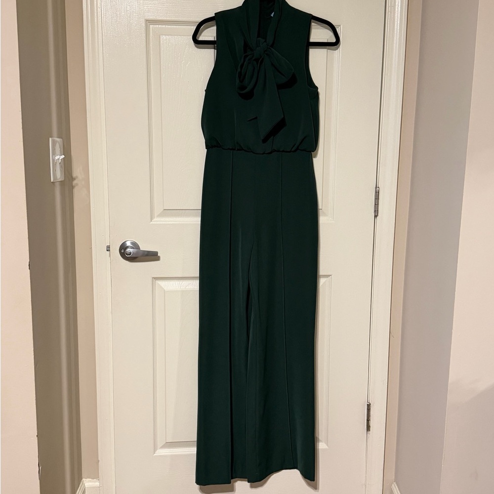 ANTONIO MELANI Deep Green Sleeveless Bow-Neck Jumpsuit